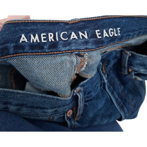 American Eagle Dark Wash Girlfriend High Rise Button Fly Crop Denim Jeans 10 Reg - Picture 6 of 12